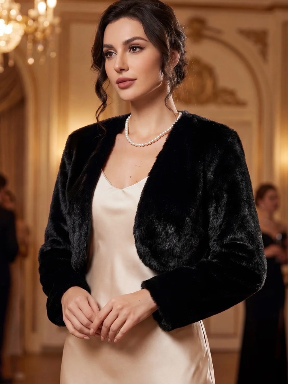 Faux Fur Evening Open Front Bolero Cropped Jacket Shrug